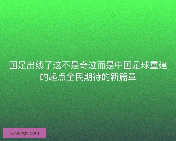 国足出线了这不是奇迹而是中国足球重建的起点全民期待的新篇章